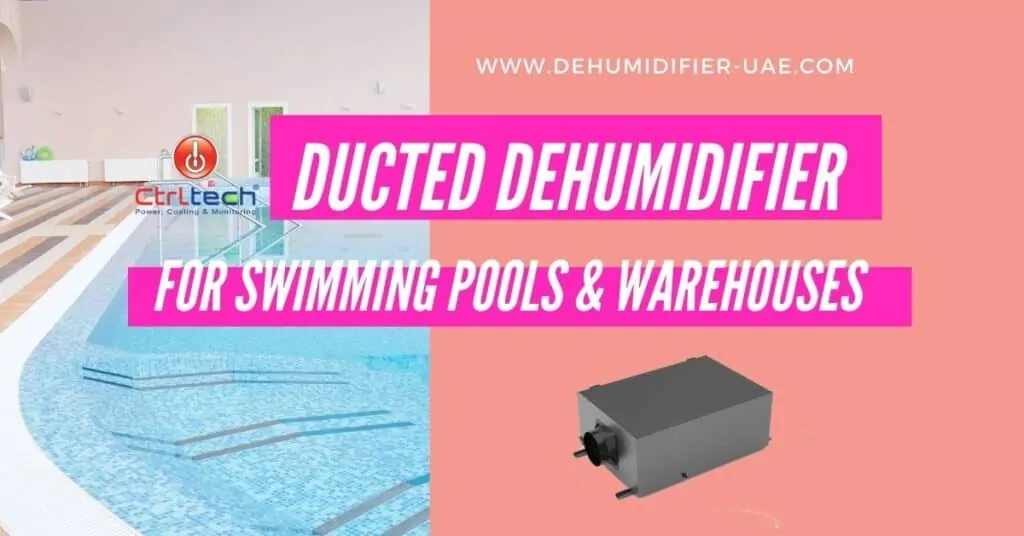 Inline ducted dehumidifier for indoor swimming pools.